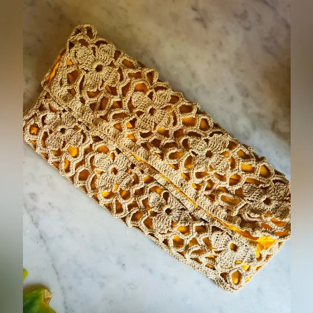 Vtg 40s Corded Crochet Edwardian Lace Bohemian 60s 70s Victorian Clutch No Zip